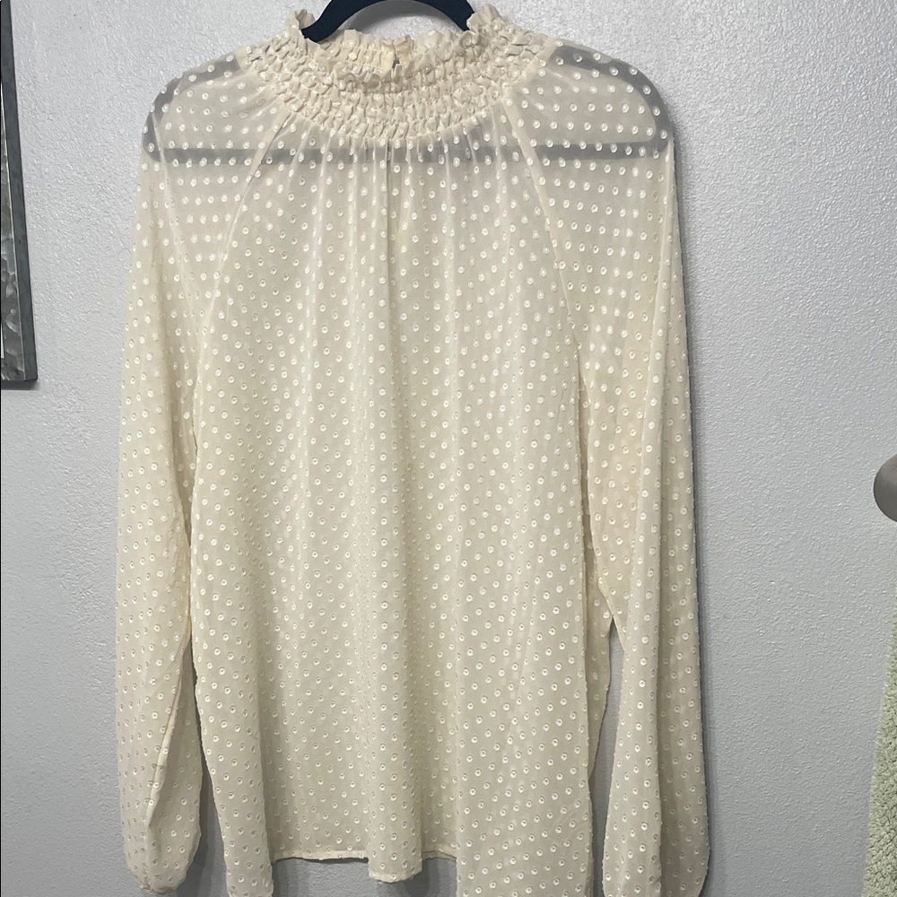 Mossimo Romantic Sheer Cream Polka Dot Women's Blouse XL - Picture 3 of 8